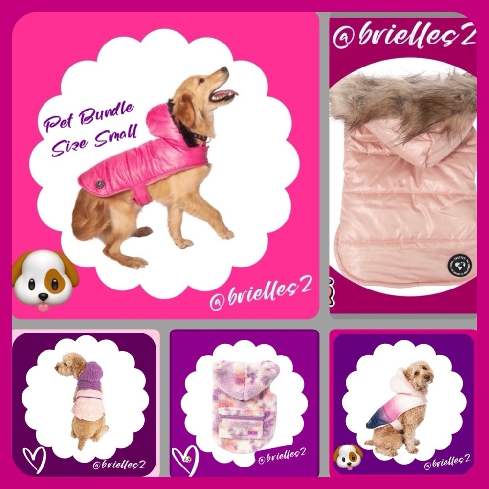 🐶 New Justice Pet/Dog Coats & Tops Bundle, Lot of 5, Sizes: Small or Medium
